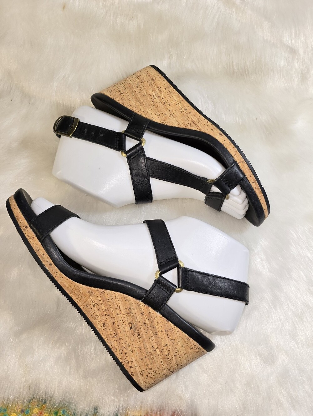 Teva Arabelle Universal Womens Leather Black Cork Wedge Sandals - Picture 6 of 15